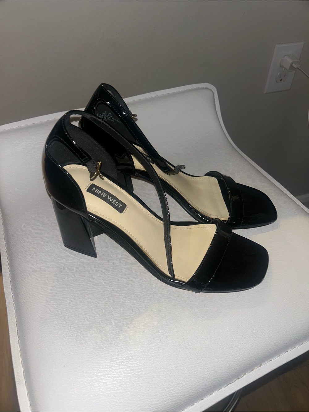 Nine West Black Patent Strappy Block Heels